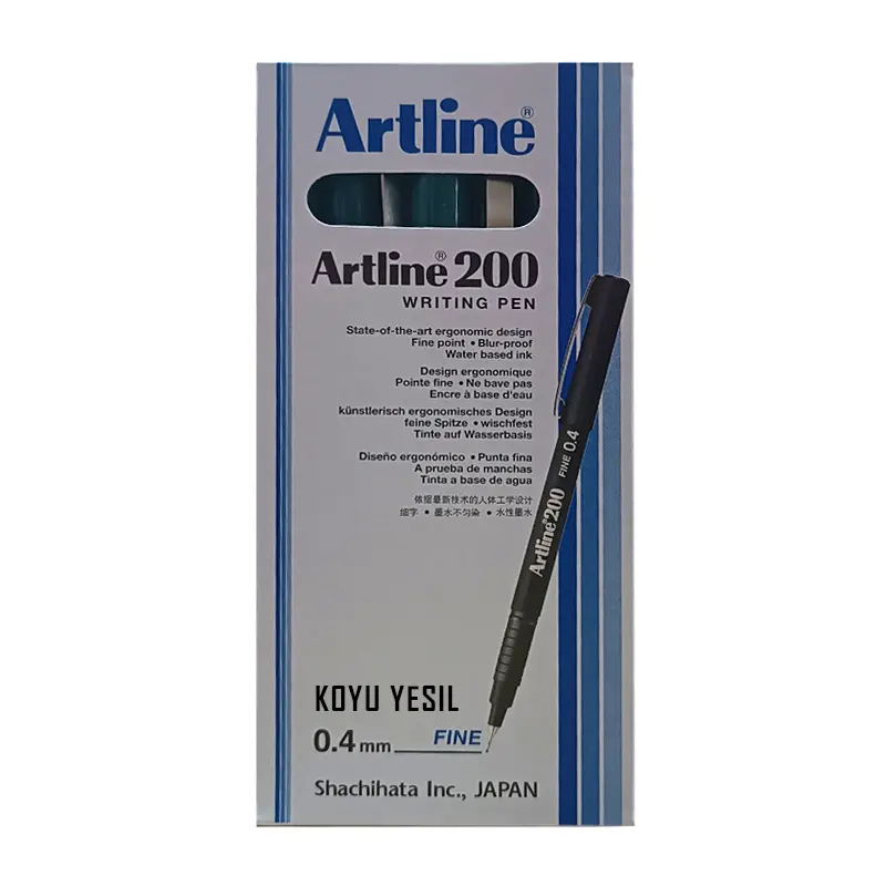 Artline 200N Fine Keçe Uçlu Yazı Kalemi 0.4 mm Koyu Yeşil 12 Li Kutu