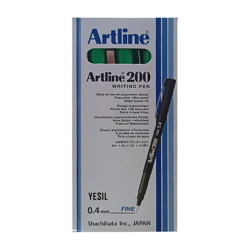 Artline 200N Fine Keçe Uçlu Yazı Kalemi 0.4 mm Yeşil 12 Li Kutu