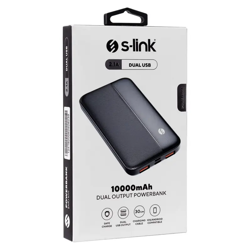 S-Link IP-G10N PowerBank Siyah 10.000 mAh 4 LED Göstergeli 2xUSB + 1xMicro USB + 1xType-C
