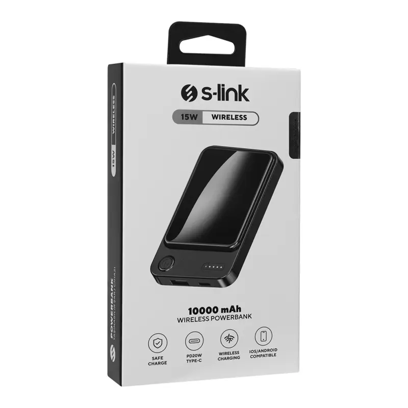 S-Link M1021 Magsafe PowerBank Siyah 10.000 mAh 4 LED Göstergeli 1xUSB + 1xType-C