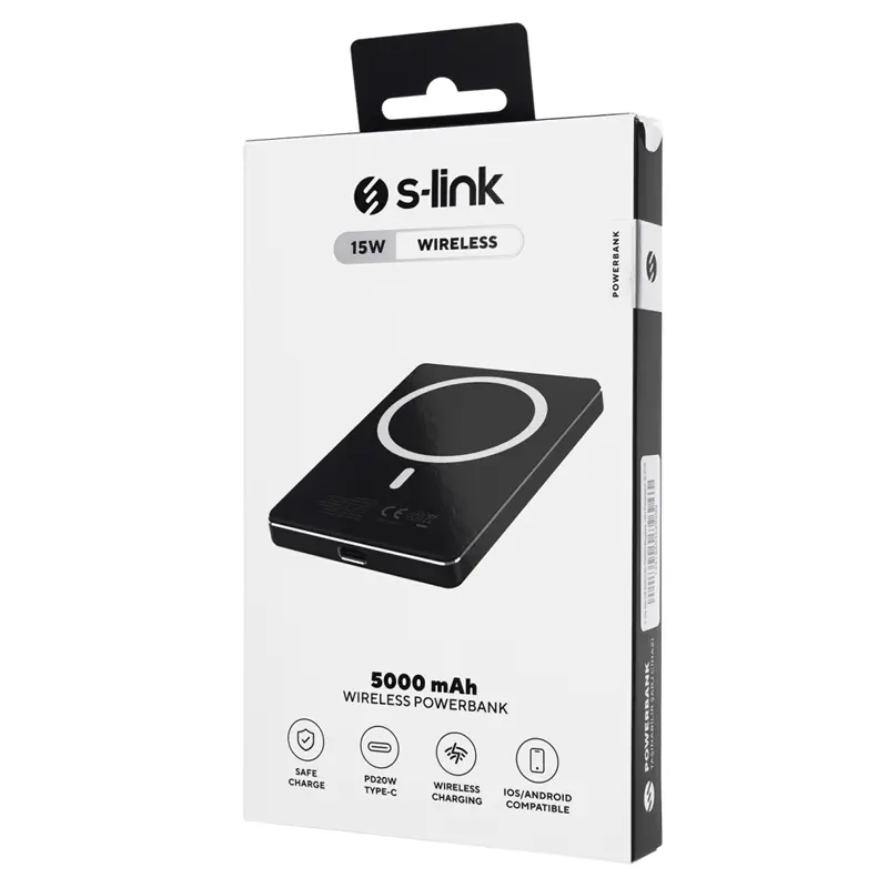 S-Link MG105 Magsafe Gri PowerBank 4 LED Göstergeli 5.000mAh 2x Type-C