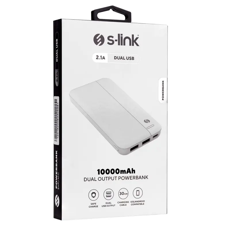 S-Link IP-G10N PowerBank Beyaz 10.000 mAh 4 LED Göstergeli 2xUSB + 1xMicro USB + 1xType-C