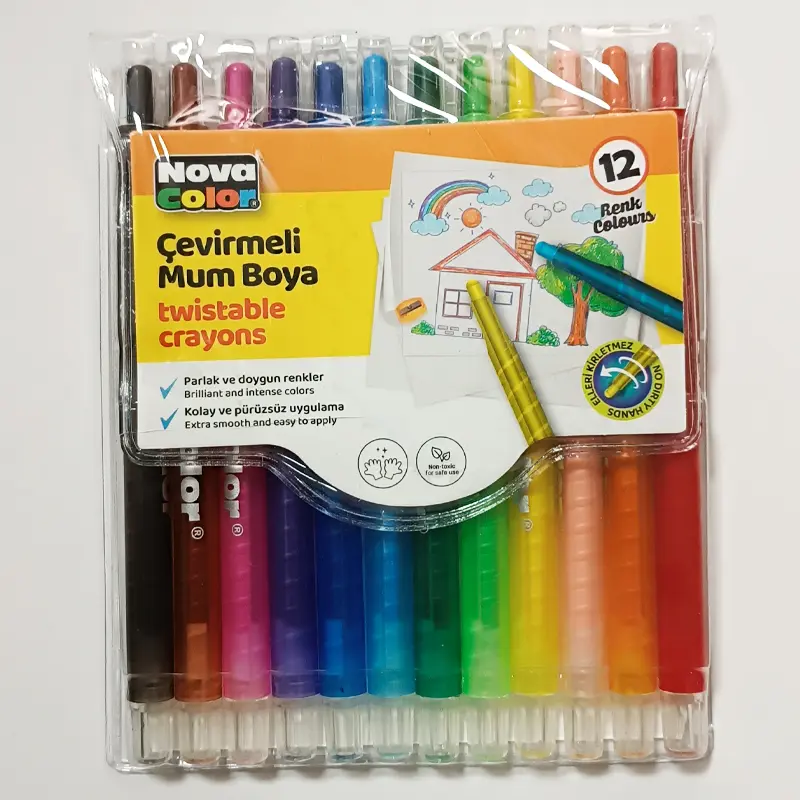Nova Color NC-2122 Burgulu Çevirmeli Mum Boya 12 Renk