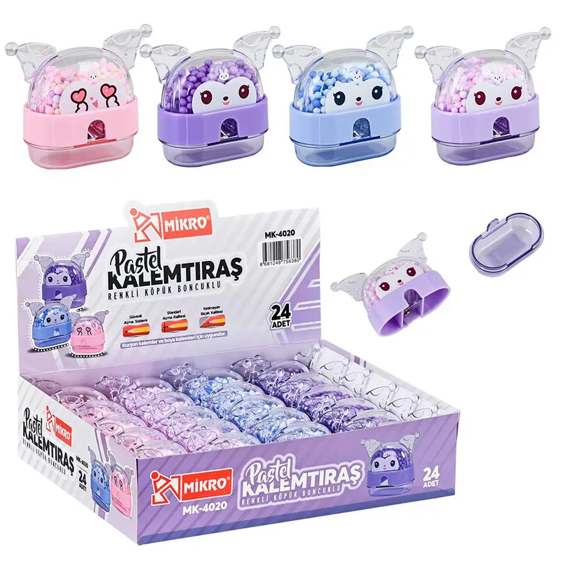 Mikro MK-4020 Renkli Köpük Boncuklu Bat Cat Pastel Kalemtraş x 24 Lü Kutu