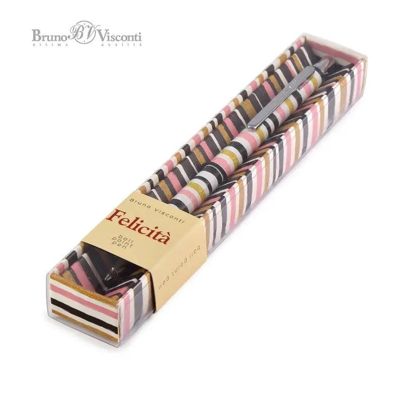 Bruno Visconti Felicita Tükenmez Kalem Kutulu Metal Gövde Şeritler Desen 0.7mm Mavi