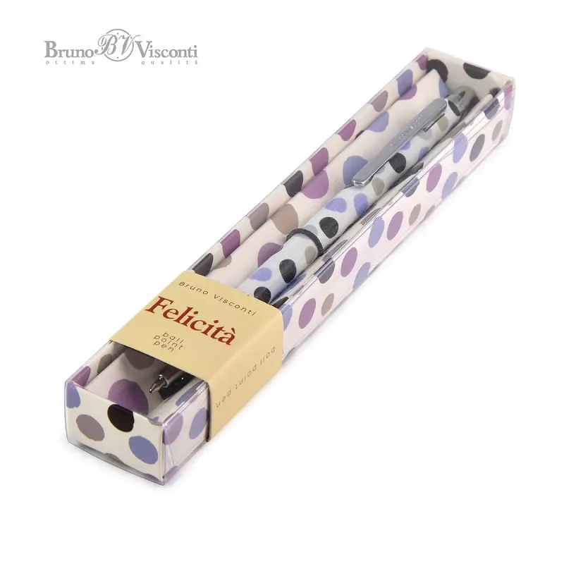 Bruno Visconti Felicita Tükenmez Kalem Kutulu Metal Gövde Renkli Noktalar Desen 0.7mm Mavi