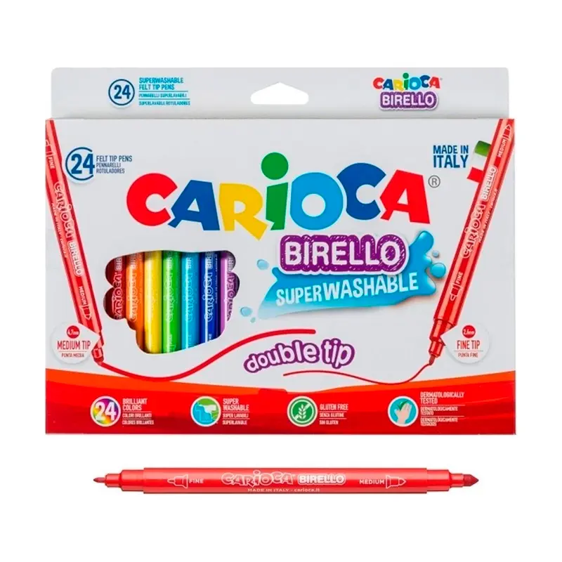 Carioca Birello Süper Yıkanabilir Çift Taraflı Keçeli Boya Kalemi 24 Renk