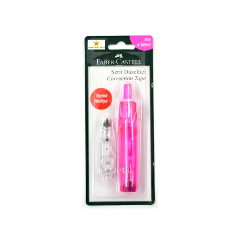 Faber Castell Kalem Tipi Şerit Düzeltici 5mm x 6 Metre Pembe + Yedek Refil