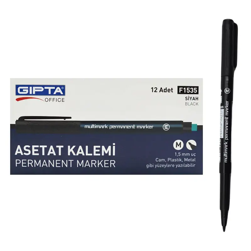 Gıpta F1535 Permanent Marker Asetat Kalemi (M) Seri Siyah x 12 Li Kutu