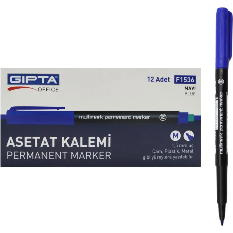 Gıpta F1536 Permanent Marker Asetat Kalemi (M) Seri Mavi x 12 Li Kutu