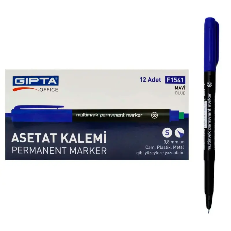 Gıpta F1541 Permanent Marker Asetat Kalemi (S) Seri Mavi x 12 Li Kutu