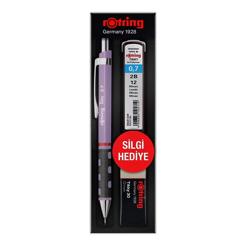 Rotring Tikky Versatil Kalem + Min + Silgi 3 Lü Okul Seti 0.7mm Lila
