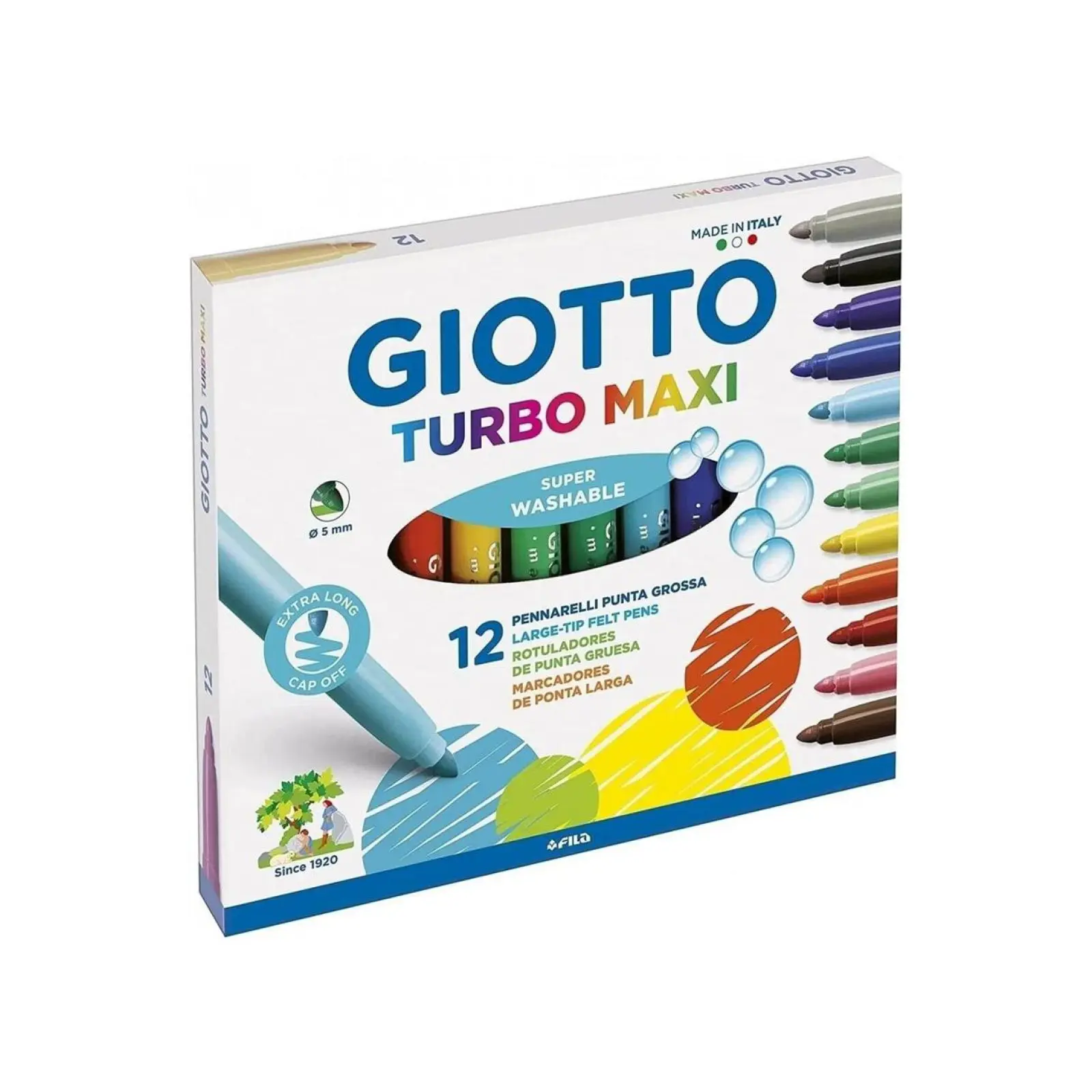 Giotto Turbo Maxi Süper Yıkanabilir Keçeli Kalem Karton Kutu 12 Renk
