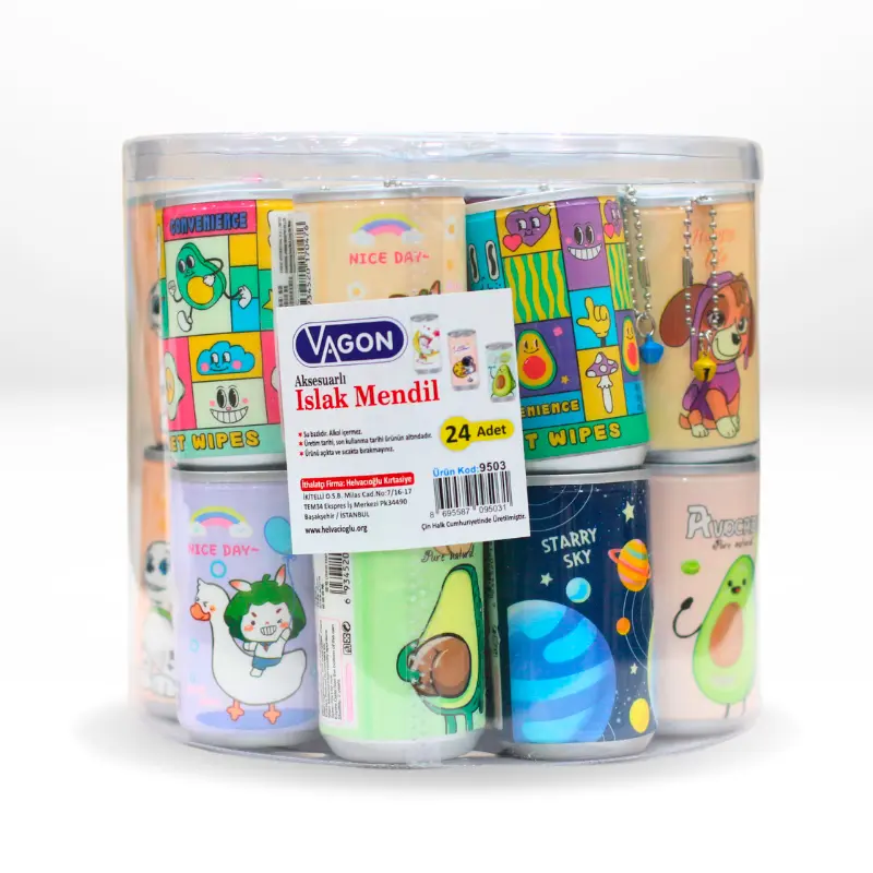 Aksesuarlı Islak Mendil 70x140mm Yuvarlak Kutulu 24 Lü Paket