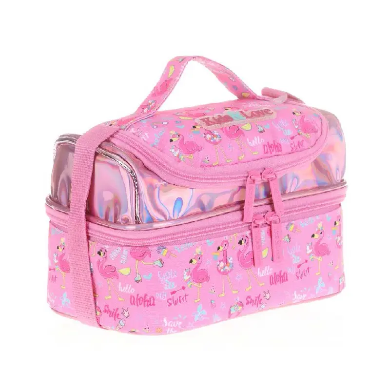 Kaukko L7095 Kids & Love Beslenme Çantası Aynalı - Taşlı Flamingo