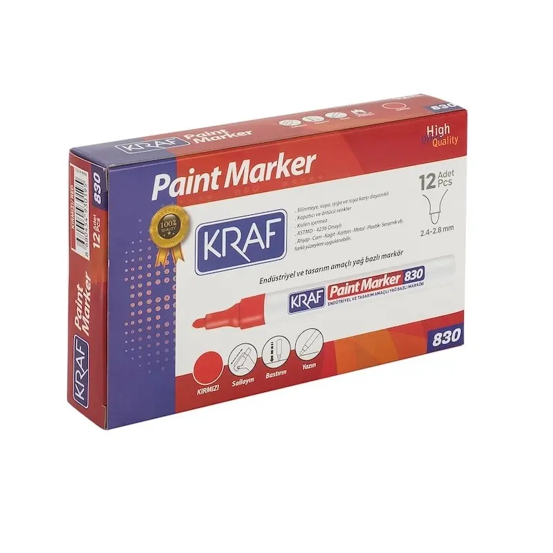 Kraf 830 Endüstriyel Yağ Bazlı Paint Marker 2.4mm - 2.8mm Kırmızı 12 Li Kutu