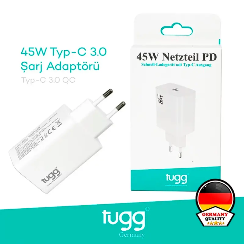 Tugg 104409 Germany Isı ve Akım Korumalı Şarj Başlığı Type-C 45 Watt