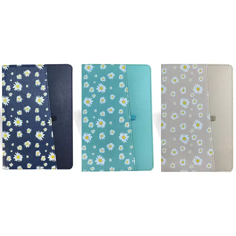 Liz PT7128Ç Thermo Deri Papatya Desen Kapak Yandan Cepli Defter 13x21cm 70 Gr. 112 Yaprak Çizgili