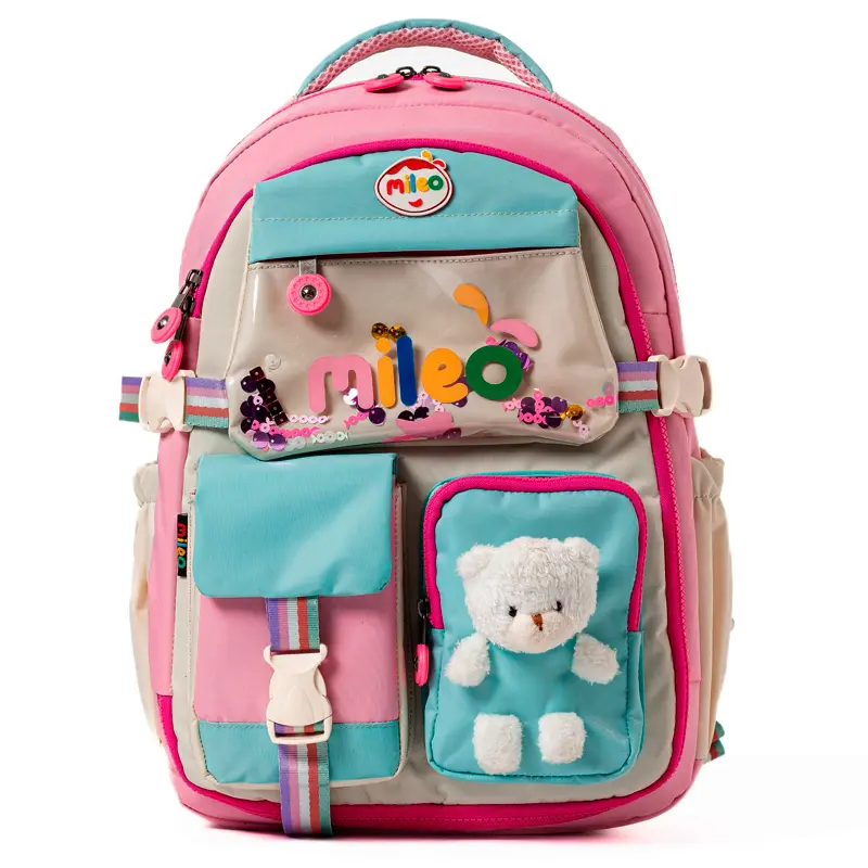 Mas 2802 Mileo Teddy Kore Tarzı Okul Çantası Pembe - Turkuaz