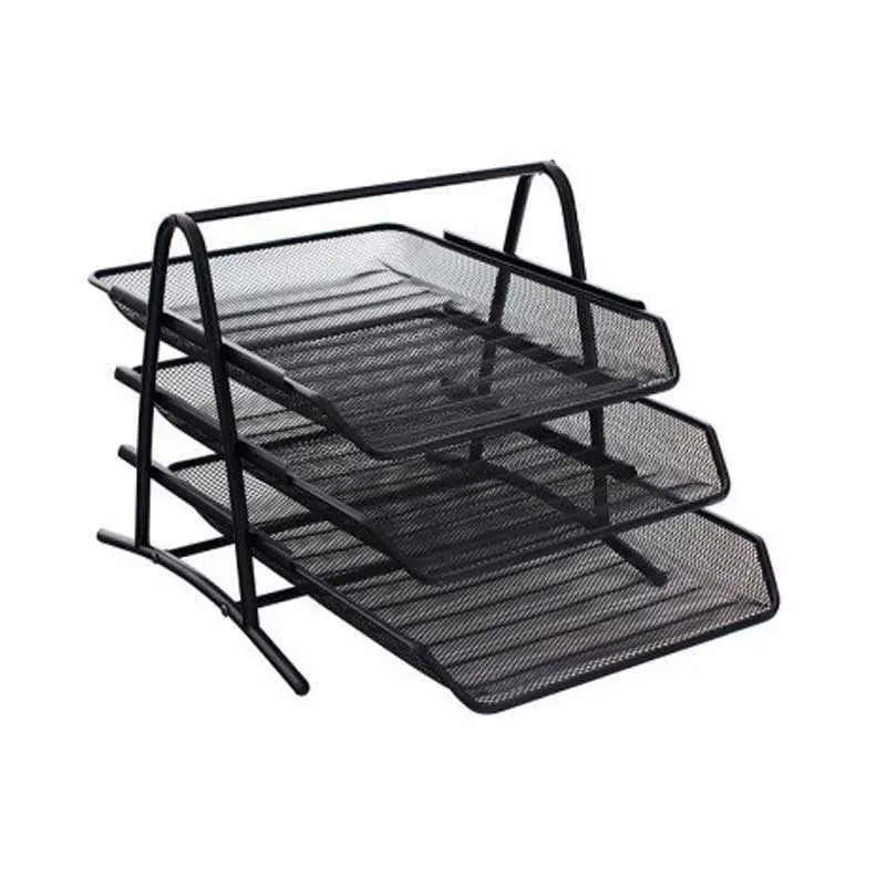 Mas 9304 Bion Perforeli Metal 3 Lü Evrak Rafı Siyah