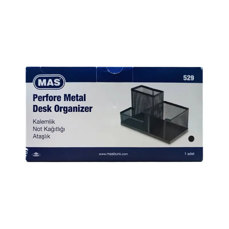 Mas 529 Perfore Metal Desk Organizer Masaüstü Düzenleyici 3 Bölme Siyah
