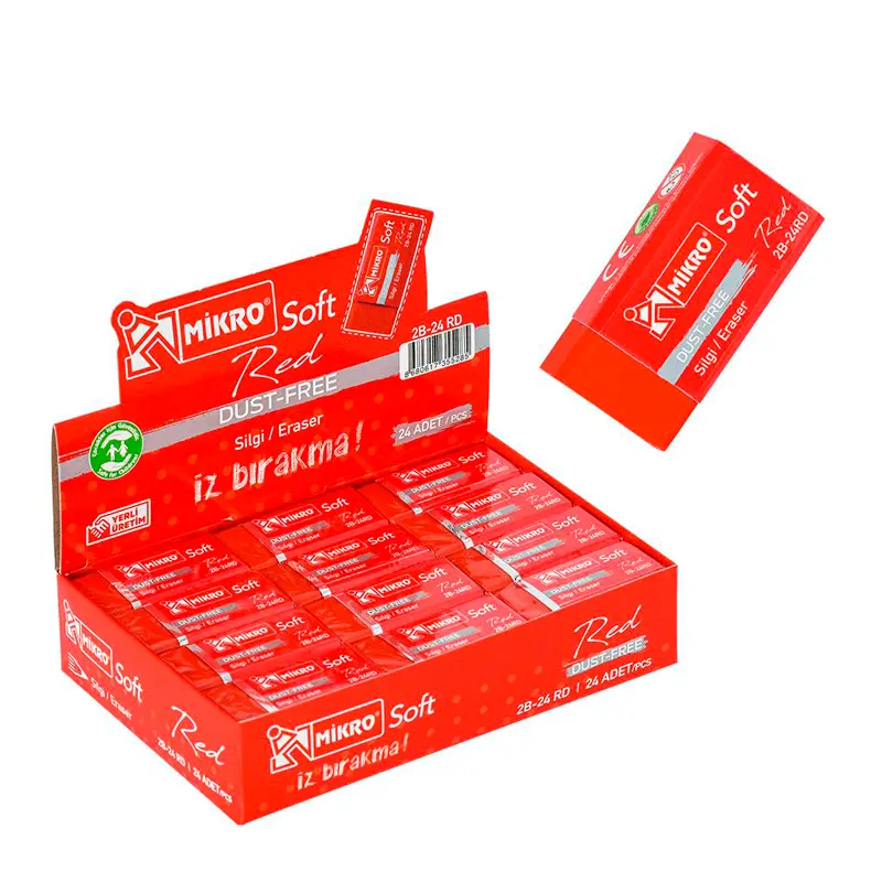 Mikro 2B-24RD Dust Free Soft Silgi Kırmızı 24 Lü Paket