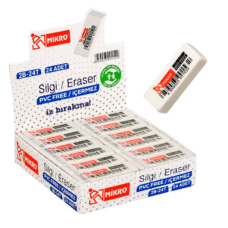 Mikro 2B-27T PVC Free Beyaz Silgi 24 Lü Paket