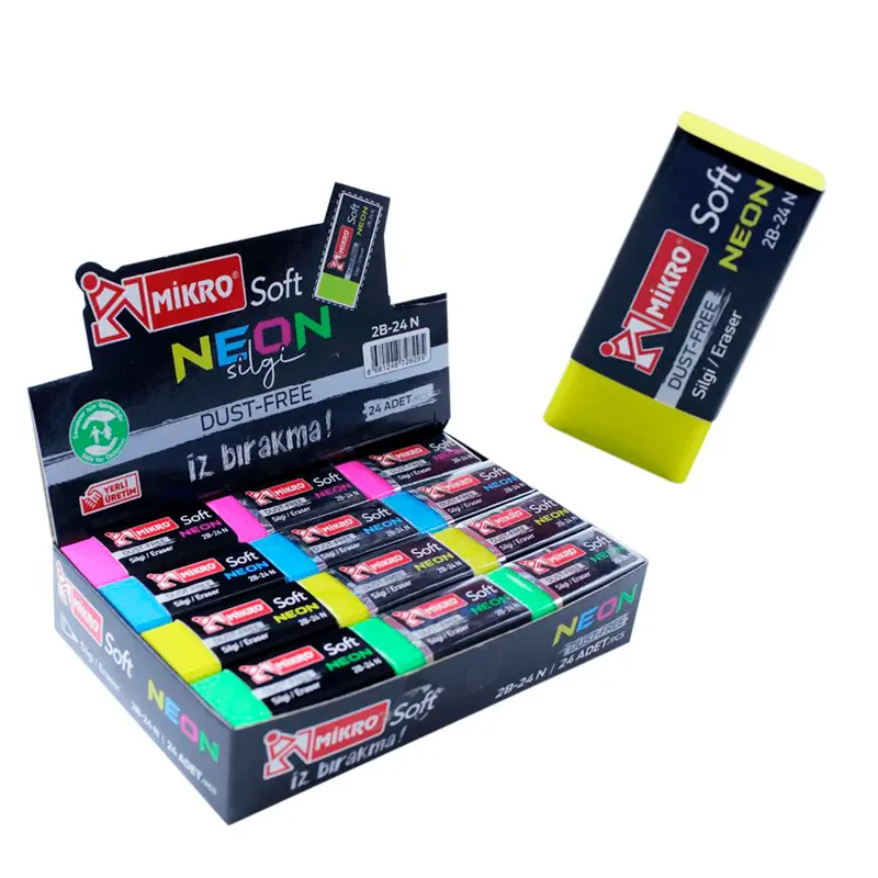 Mikro 2B-24N Neon Renk Soft Silgi 24 Lü Paket