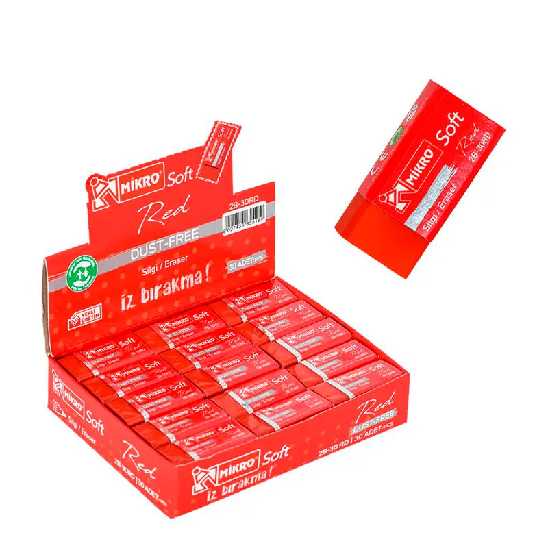 Mikro 2B-30RD Dust Free Soft Silgi Kırmızı 30 Lu Paket