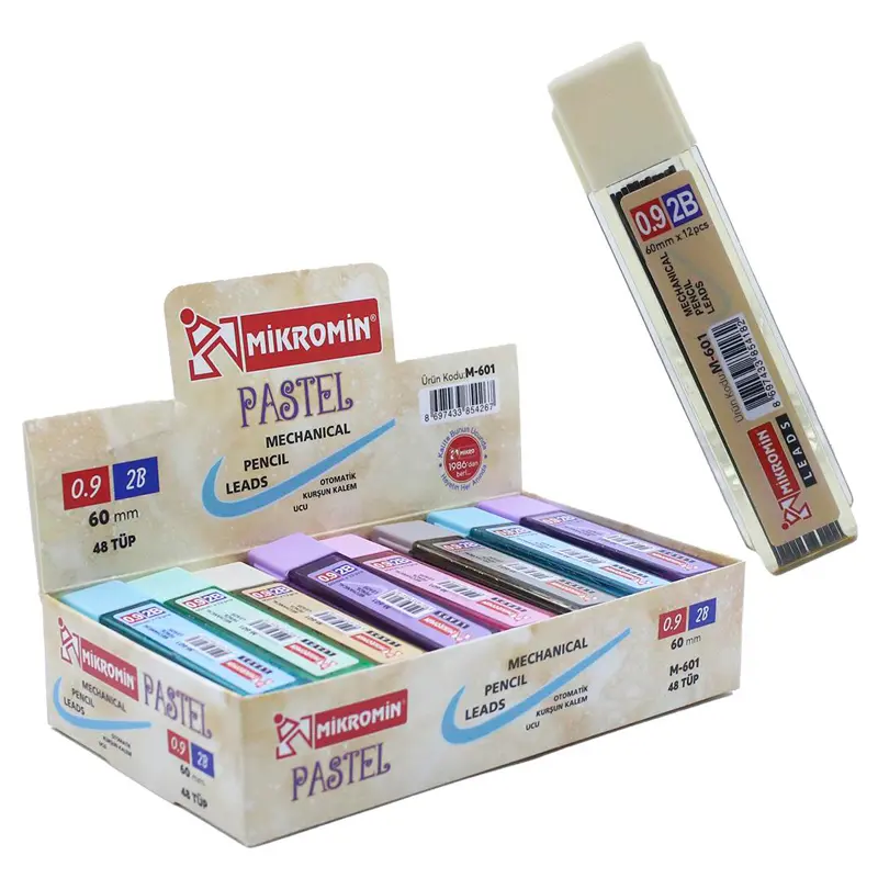 Mikro M-601 Pastel Kurşun Kalem Ucu (Kısa Min) 0.9mm 2B 60mm 12 Li Tüp x 48 Li Paket