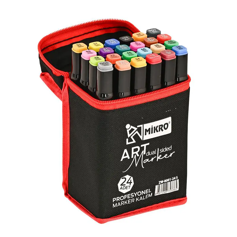 Mikro ZW8001 Art Dual Side Profesyonel Çift Taraflı Marker Çantalı 24 Renk