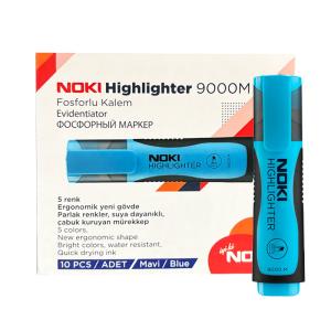 Noki 9000M Fosforlu Kalem 5 mm Kesik Uç Mavi 10 Lu Kutu