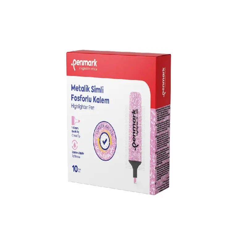 Penmark Metalik Simli Fosforlu Kalem 1-5mm Kesik Uç Pembe 10 Lu Kutu
