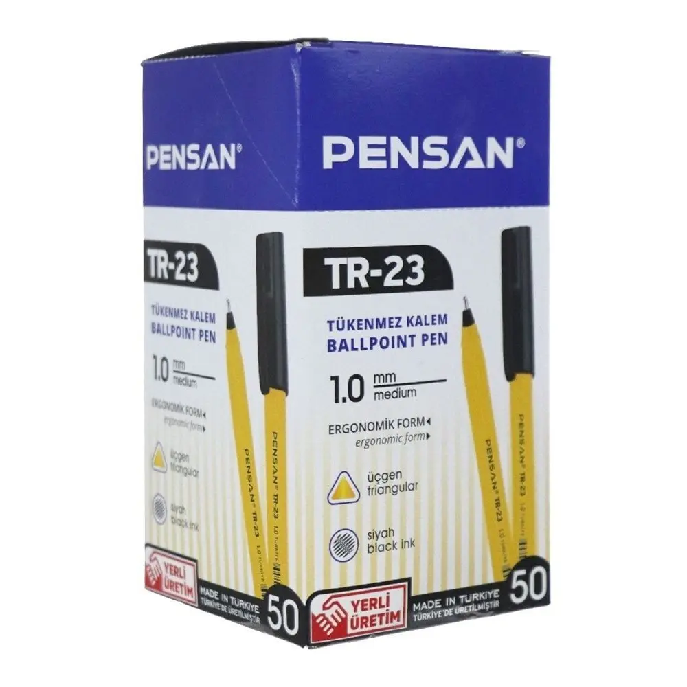 Pensan TR-23 Üçgen Gövde Tükenmez Kalem 1.0 mm Siyah 50 Li Kutu