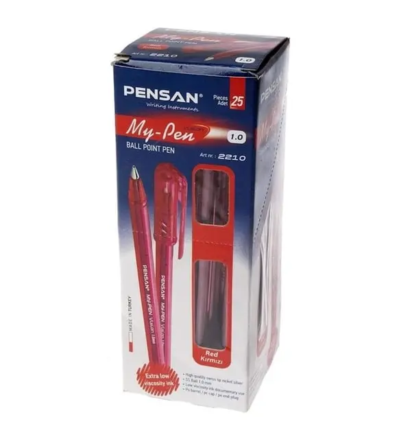 Pensan My-Pen 2210 Tükenmez Kalem 1.0 mm Kırmızı 25 Li Kutu