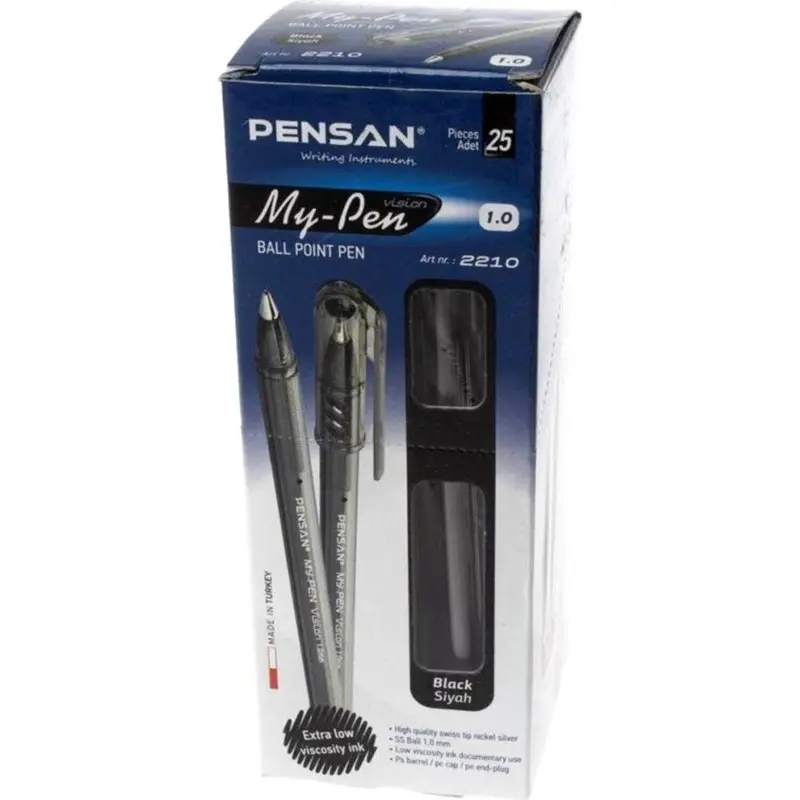 Pensan My-Pen 2210 Tükenmez Kalem 1.0 mm Siyah 25 Li Kutu