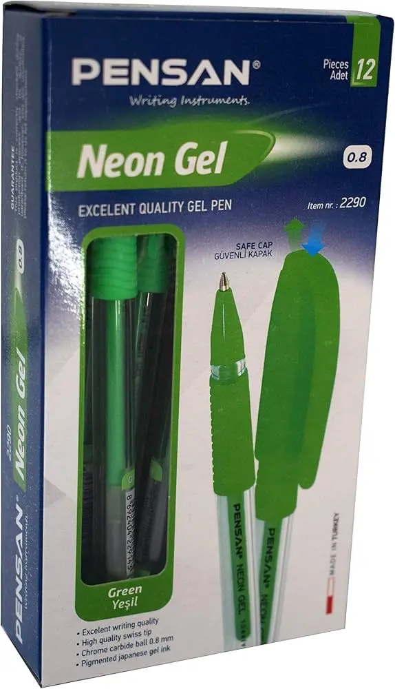 Pensan 2290 Neon Jel Kalem 0.8 mm Yeşil 12 Li Kutu
