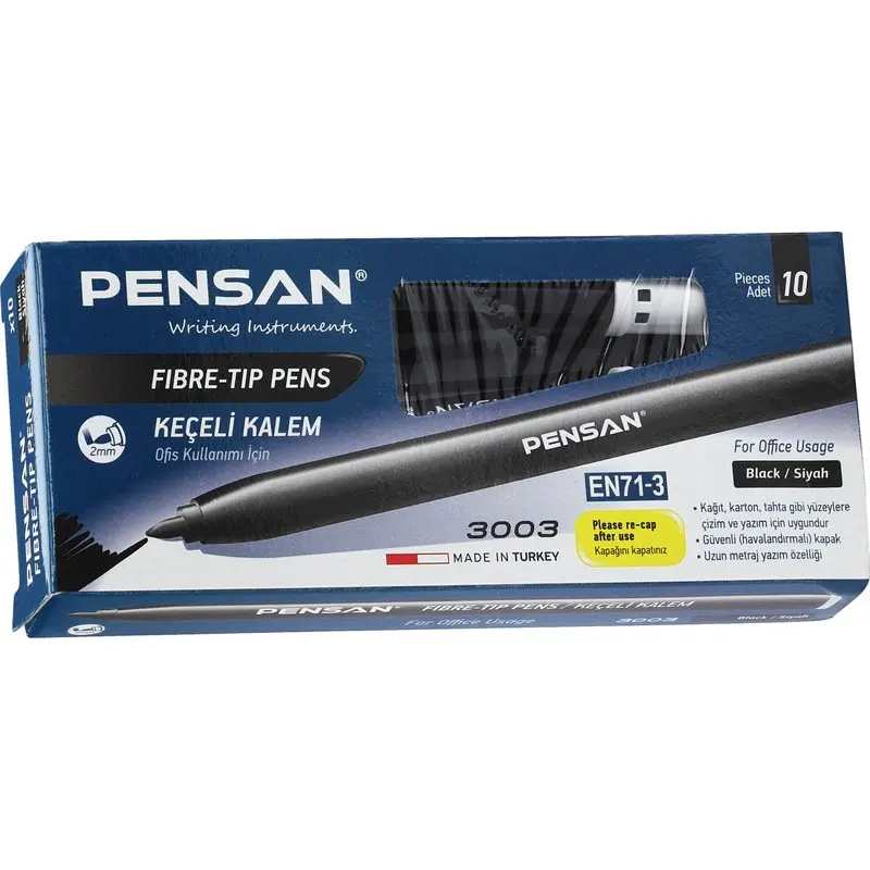 Pensan 3003 Keçeli Kalem Ofis Tipi Siyah 10 Lu Kutu