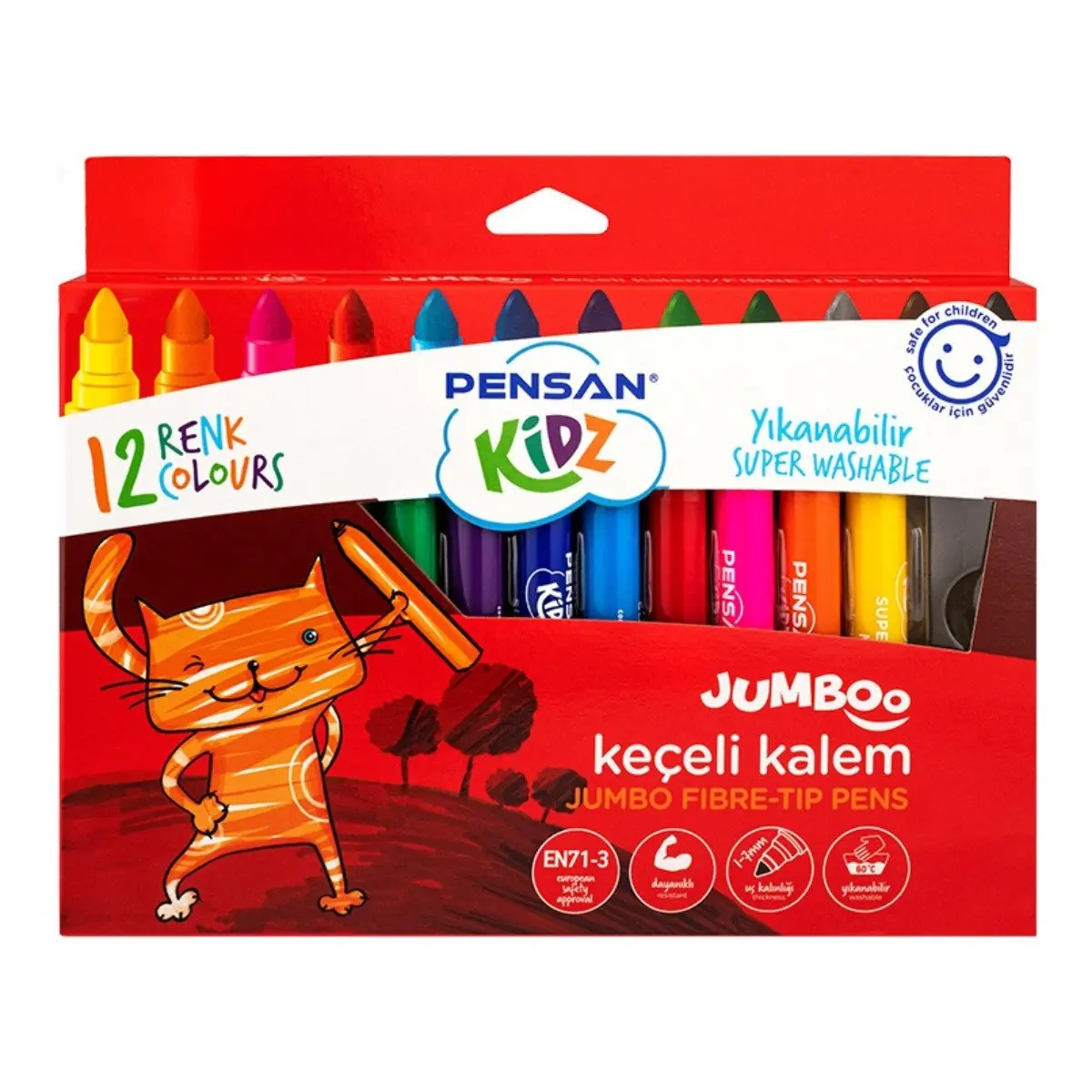 Pensan Kidz Yıkanabilir Jumbo Keçeli Kalem 12 Renk
