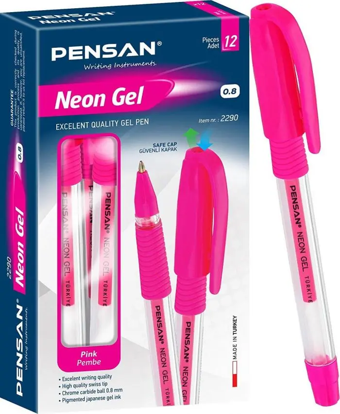 Pensan 2290 Neon Jel Kalem 1.0 mm Pembe 12 Li Kutu
