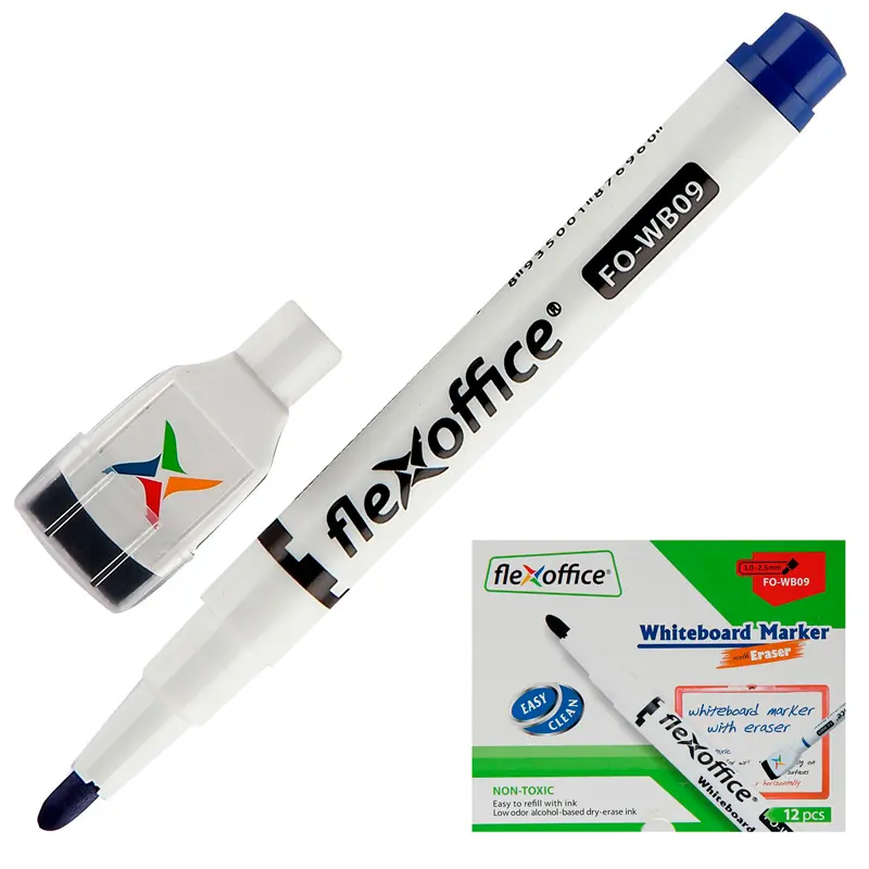 Pentel WB09 Flexoffice Silgili Beyaz Yazı Tahtası Kalemi 1.5mm Mavi 12 Li Kutu