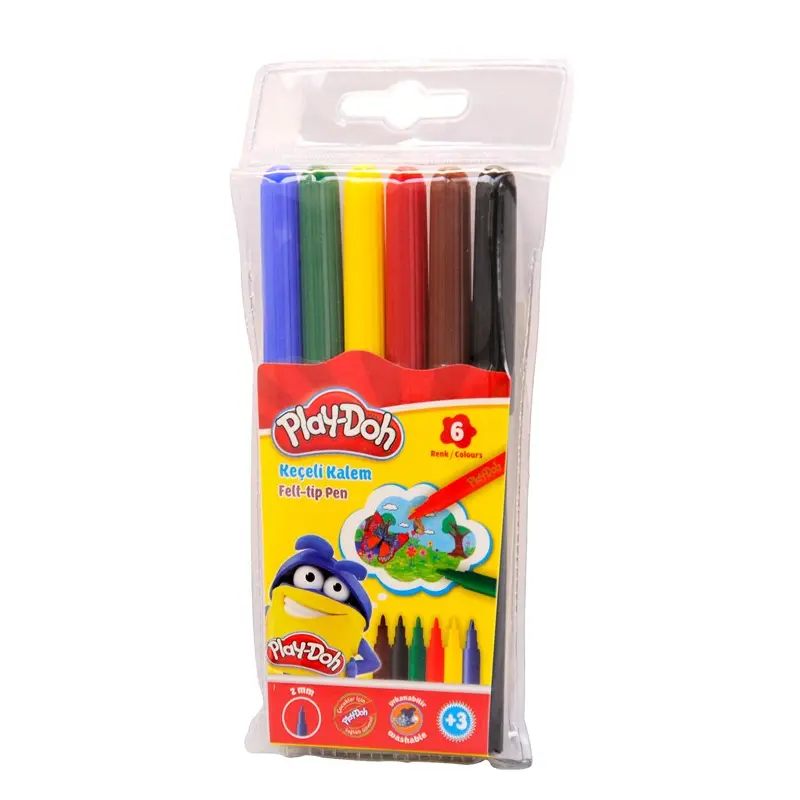 Play-Doh KE004 Keçeli Kalem 2mm x 6 Renk PVC Paket