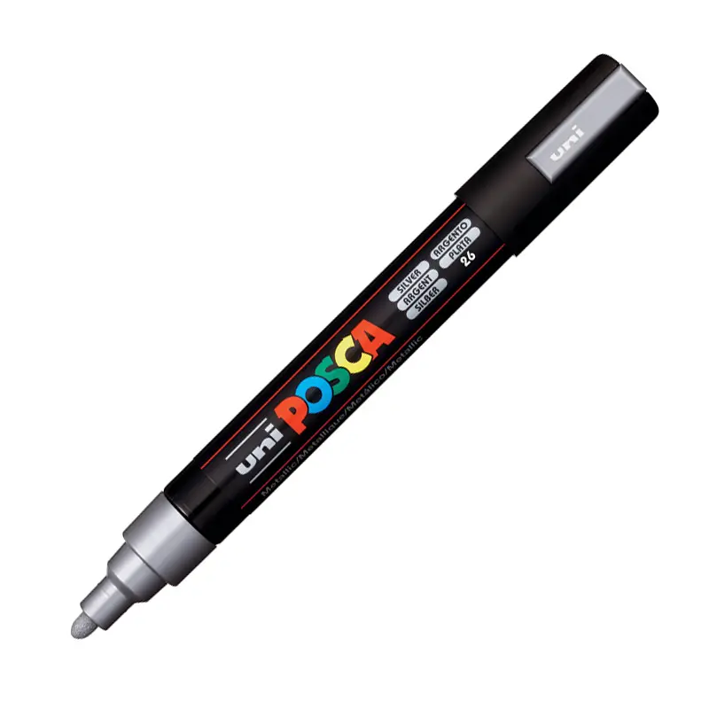 Uni-Ball Posca PC-5M 1.8 - 2.5 mm Su Bazlı Poster Markörü Gümüş 6 Lı Kutu