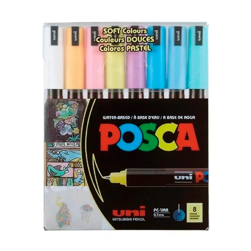 Uni-Ball PC-1MR Posca 0.7mm Su Bazlı Poster Markörü Soft Renkler 8 Renk
