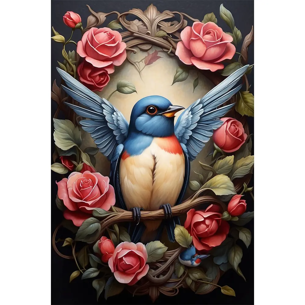 Flowers And Bird Rölyef Poster Baskı Kağıt Boyutu: 33x48cm Baskı Boyutu: 31.1x46.7cm 8 Adet