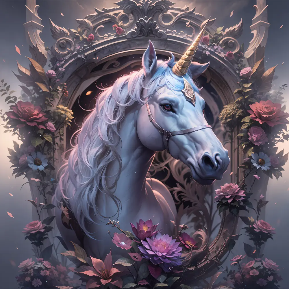 Unicorn And Flowers Rölyef Poster Baskı Kağıt Boyutu: 33x48cm Baskı Boyutu: 31.5x31.5cm 8 Adet