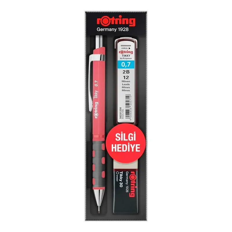 Rotring Tikky Versatil Kalem + Min + Silgi 3 Lü Okul Seti 0.7mm Gül Kurusu