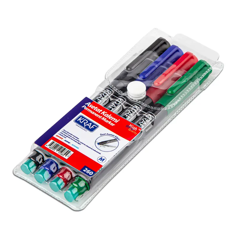 Kraf 260 Permanent Asetat Kalemi Silgili (M) 4 Renk Paket