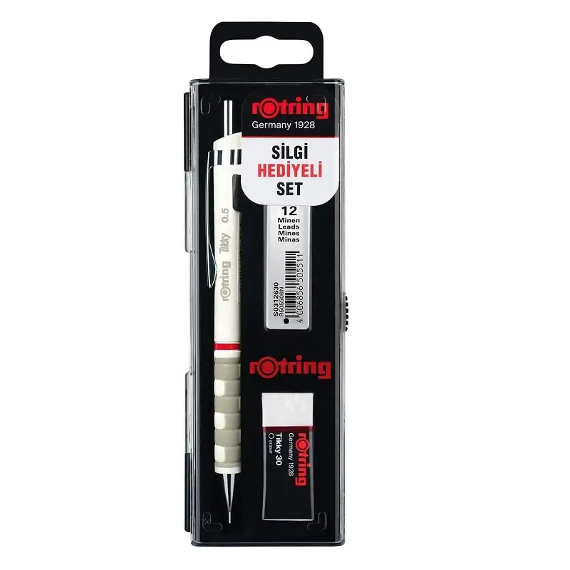 Rotring Tikky Versatil Kalem + Min + Silgi 3 Lü Okul Seti 0.5mm Beyaz