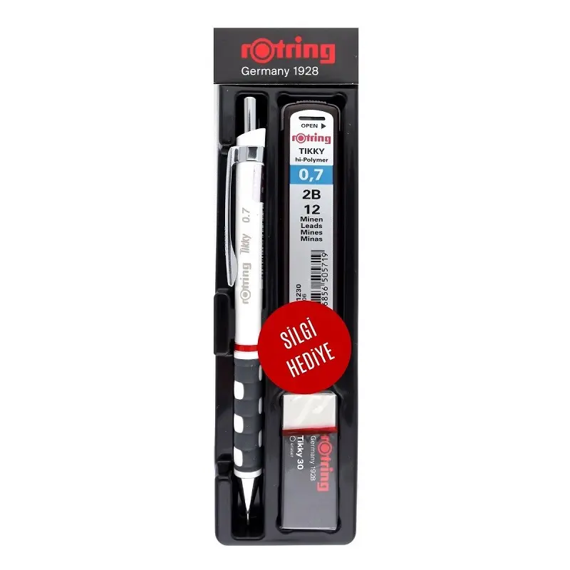 Rotring Tikky Versatil Kalem + Min + Silgi 3 Lü Okul Seti 0.7mm Beyaz